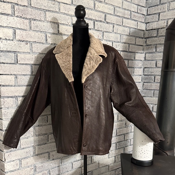 The Limited Brown Leather Jacket with Cream Collar